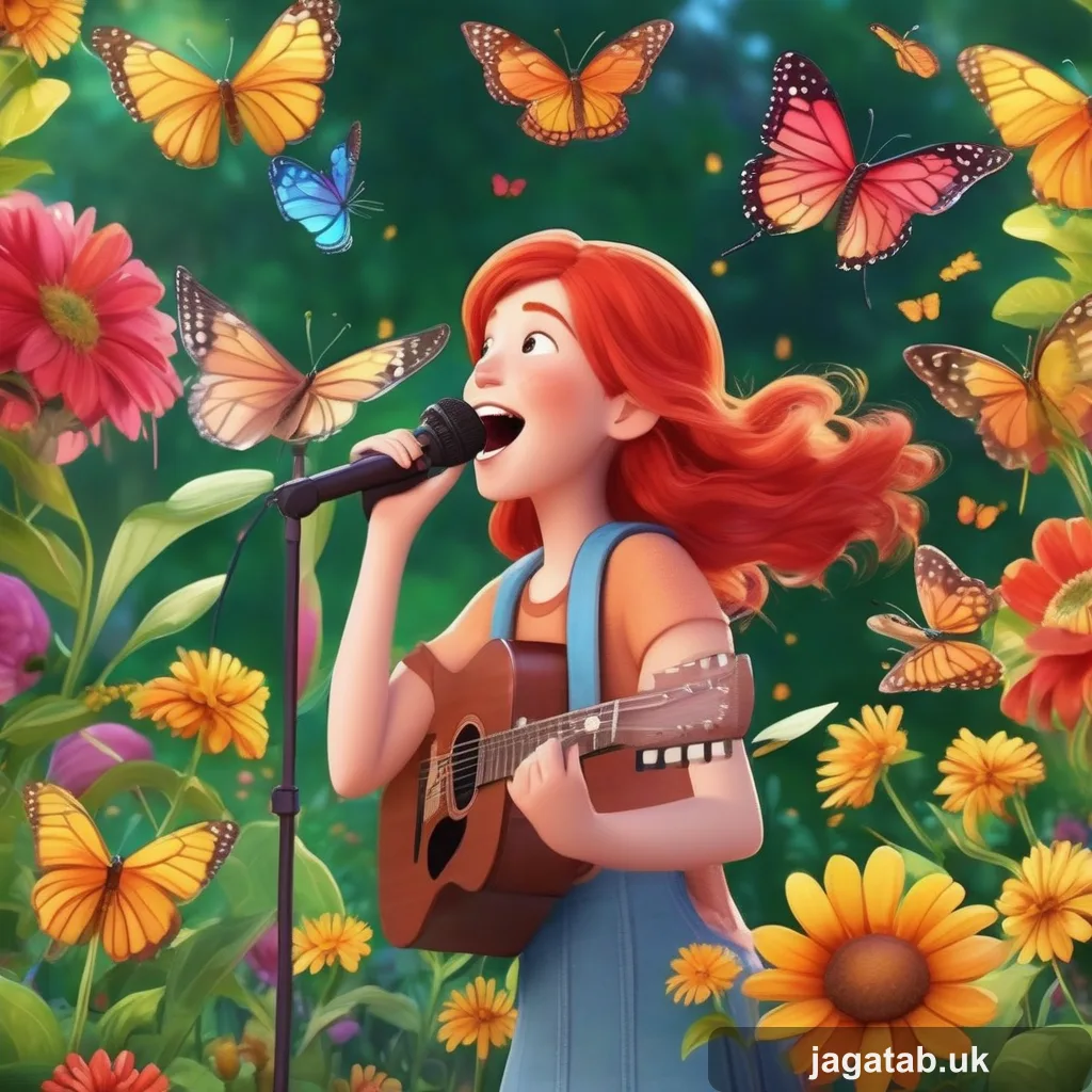 047 A Cheerful Girl With Red Hair Singing In 6666