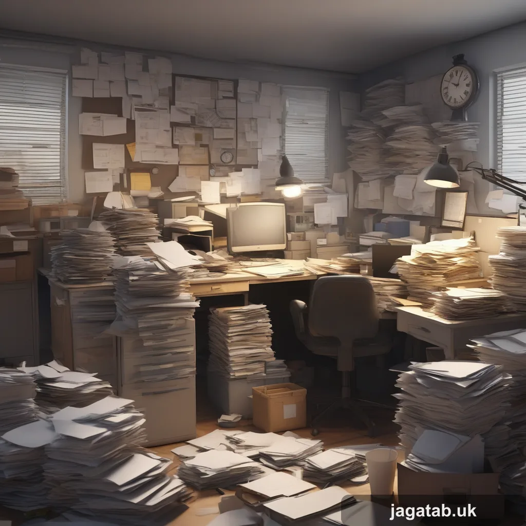 082 3d Render A Cluttered Dimly Lit Office S A995