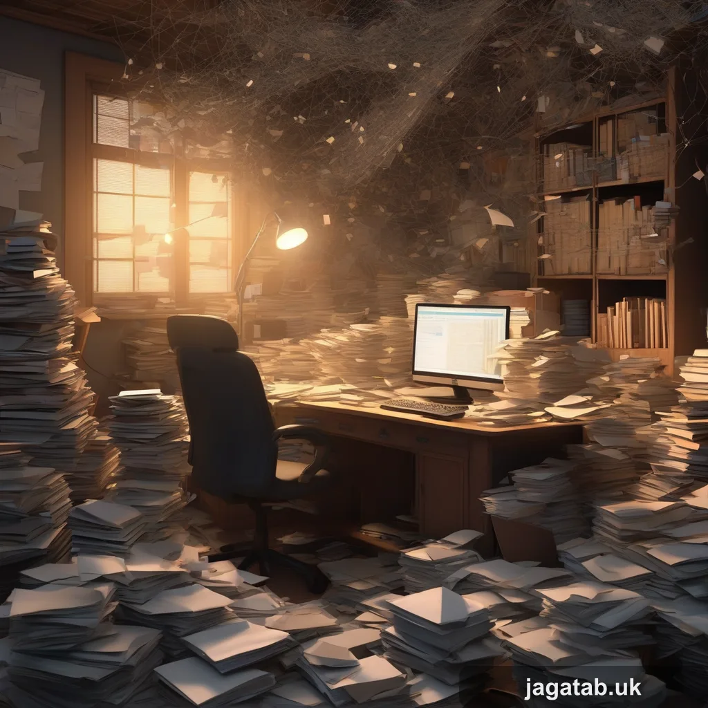 3d Render A Dimly Lit Cluttered Office W E8f5