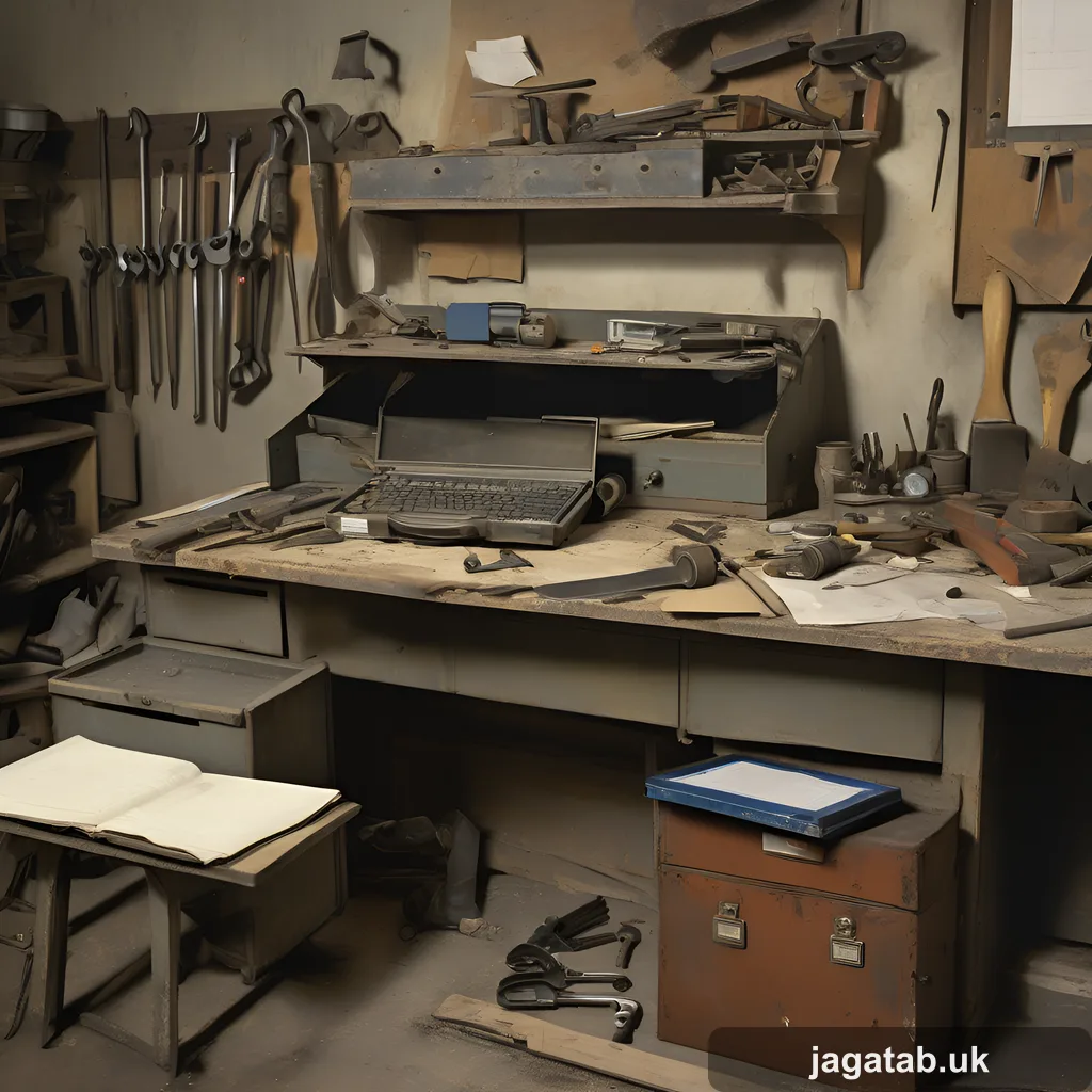 A Cluttered Repair Shop Workbench A Dust E8b6