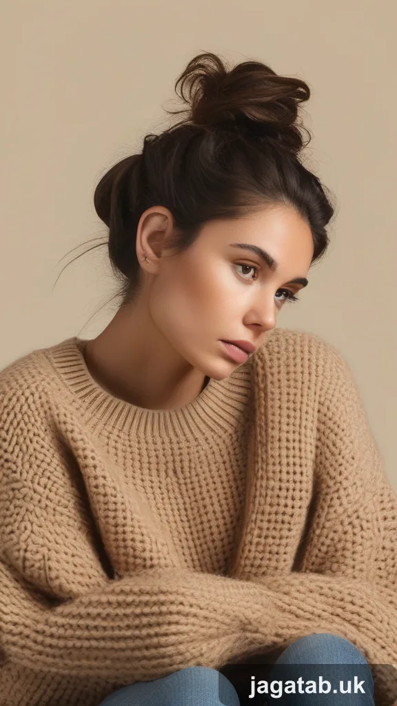 A Pensive Year Old Woman With A Messy 57ac