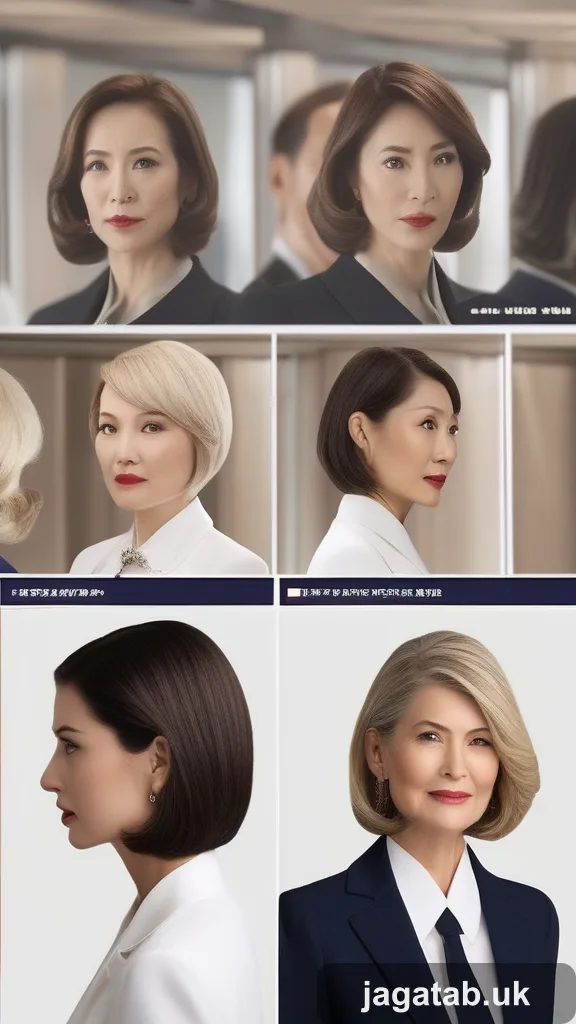 Early 30s Woman Sharp Bob Haircut Navy B 4c0a