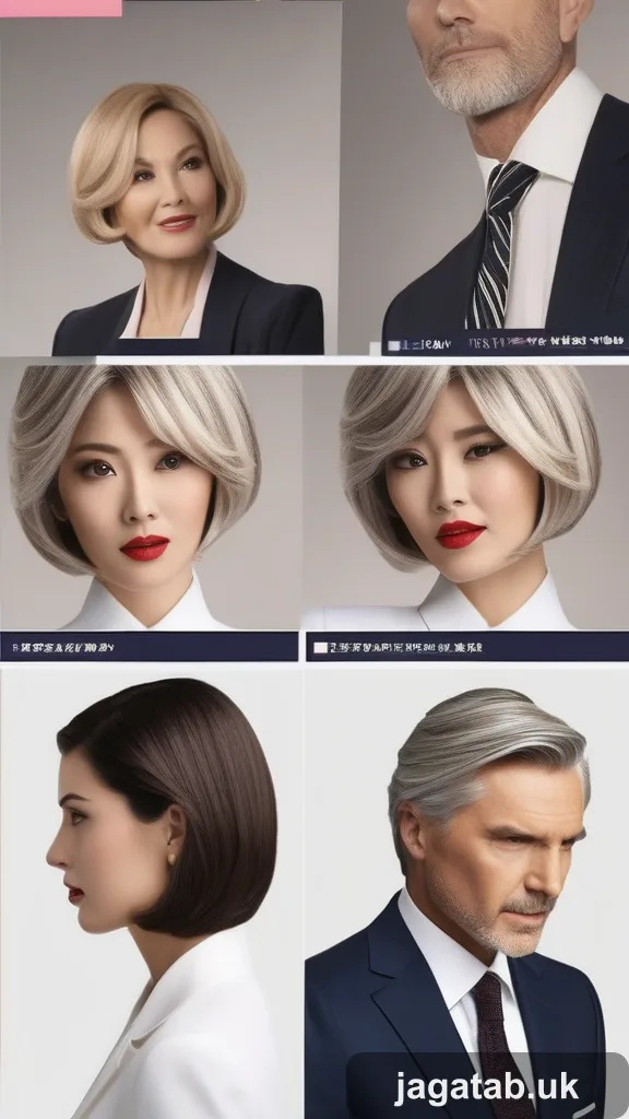 Early 30s Woman Sharp Bob Haircut Navy B 79e8