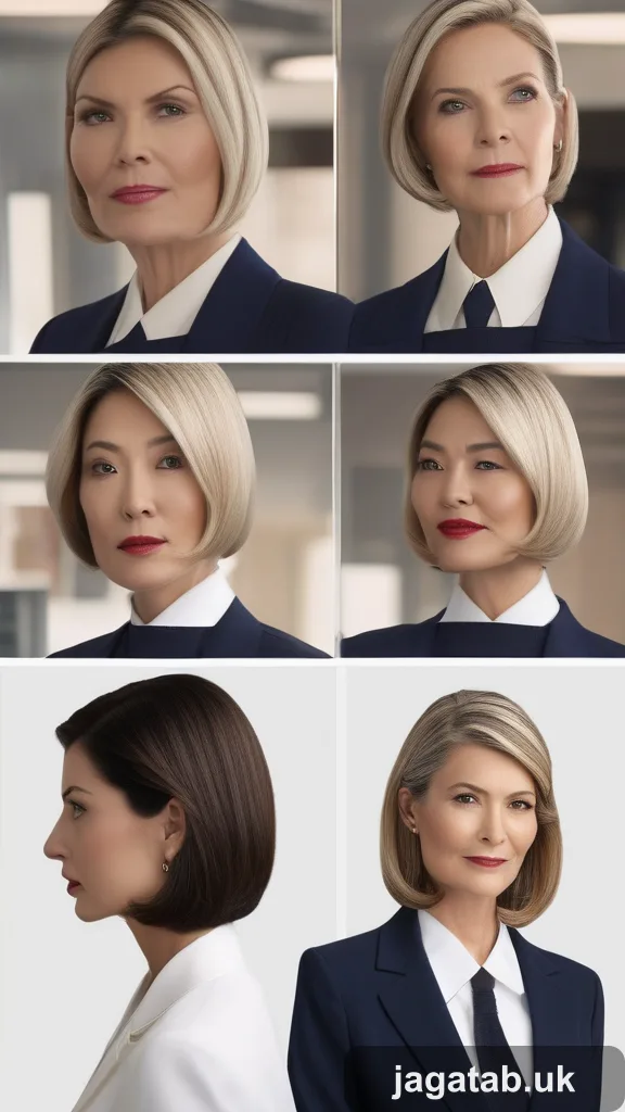 Early 30s Woman Sharp Bob Haircut Navy B B607