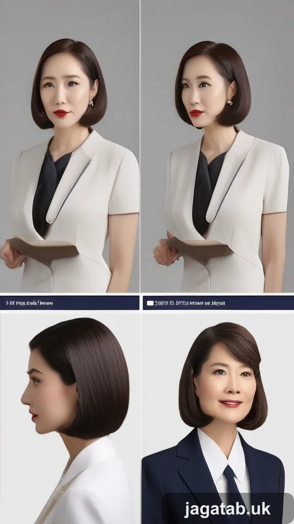Early 30s Woman Sharp Bob Haircut Navy B E068