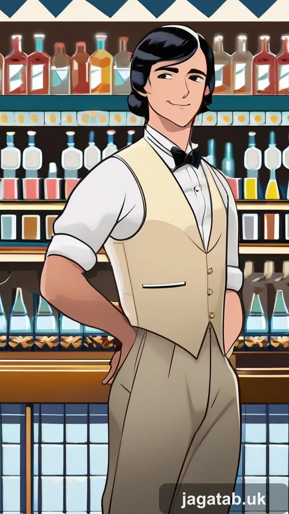 Middle Aged Male Bartender Slick Black H 51d1