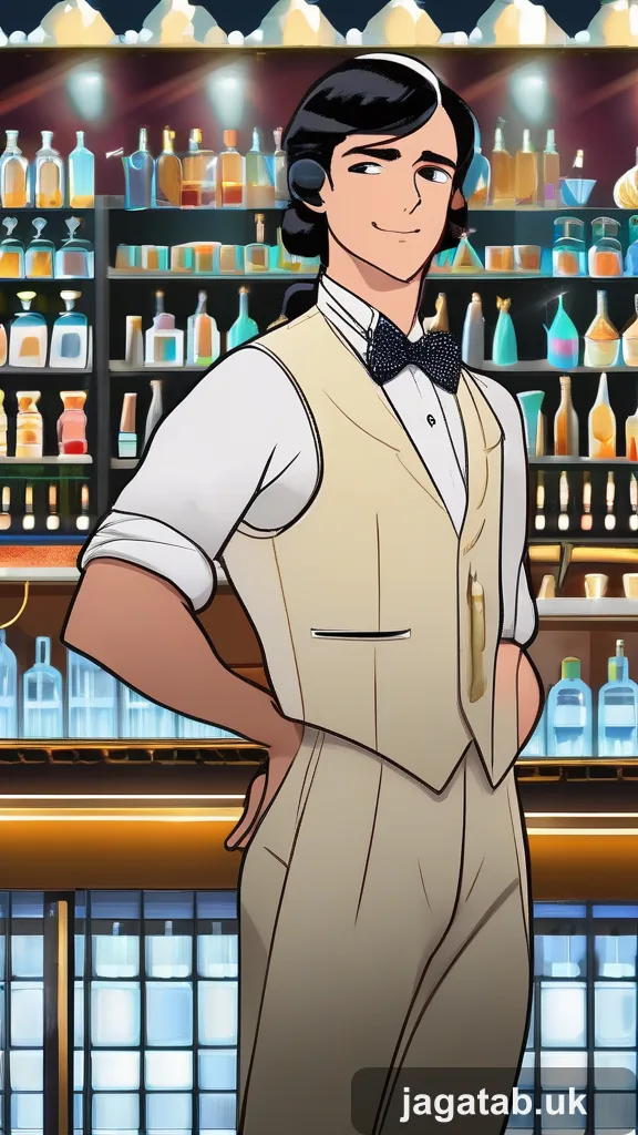 Middle Aged Male Bartender Slick Black H D346