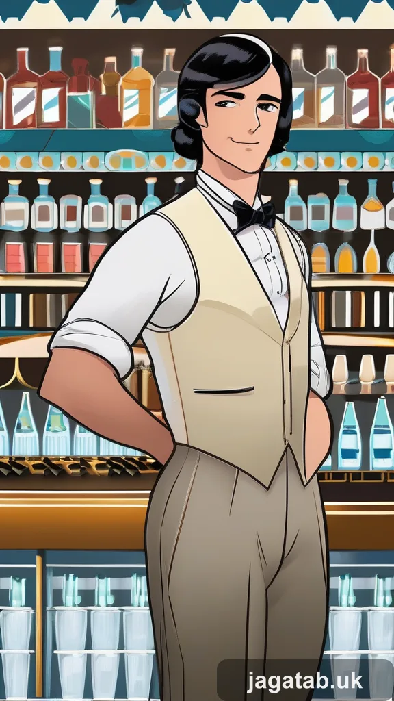 Middle Aged Male Bartender Slick Black H E94e