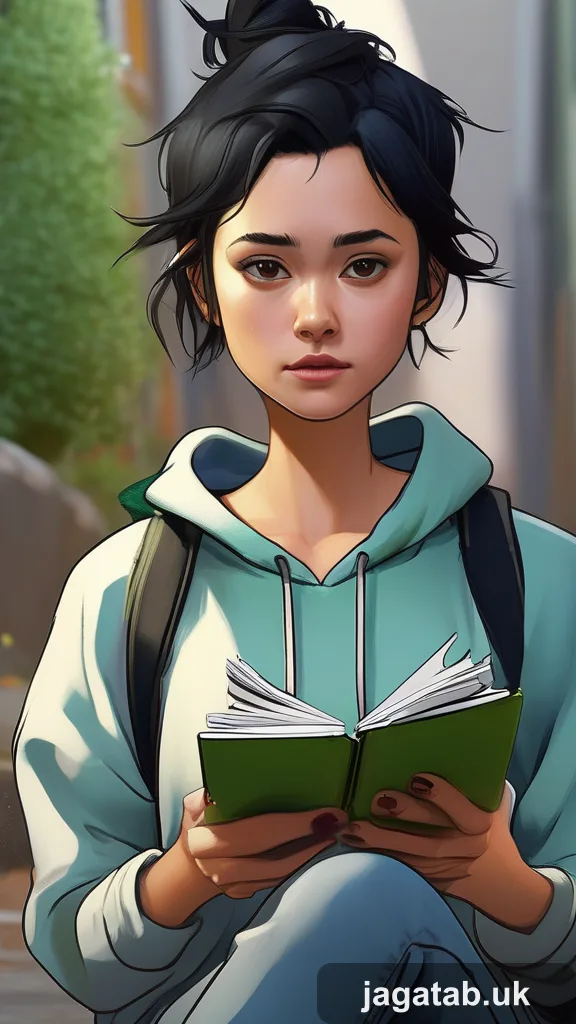 Young Woman Short Messy Black Hair Hoodi